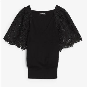 Express - Lace Sleeve V-Neck Sweater - Sz M